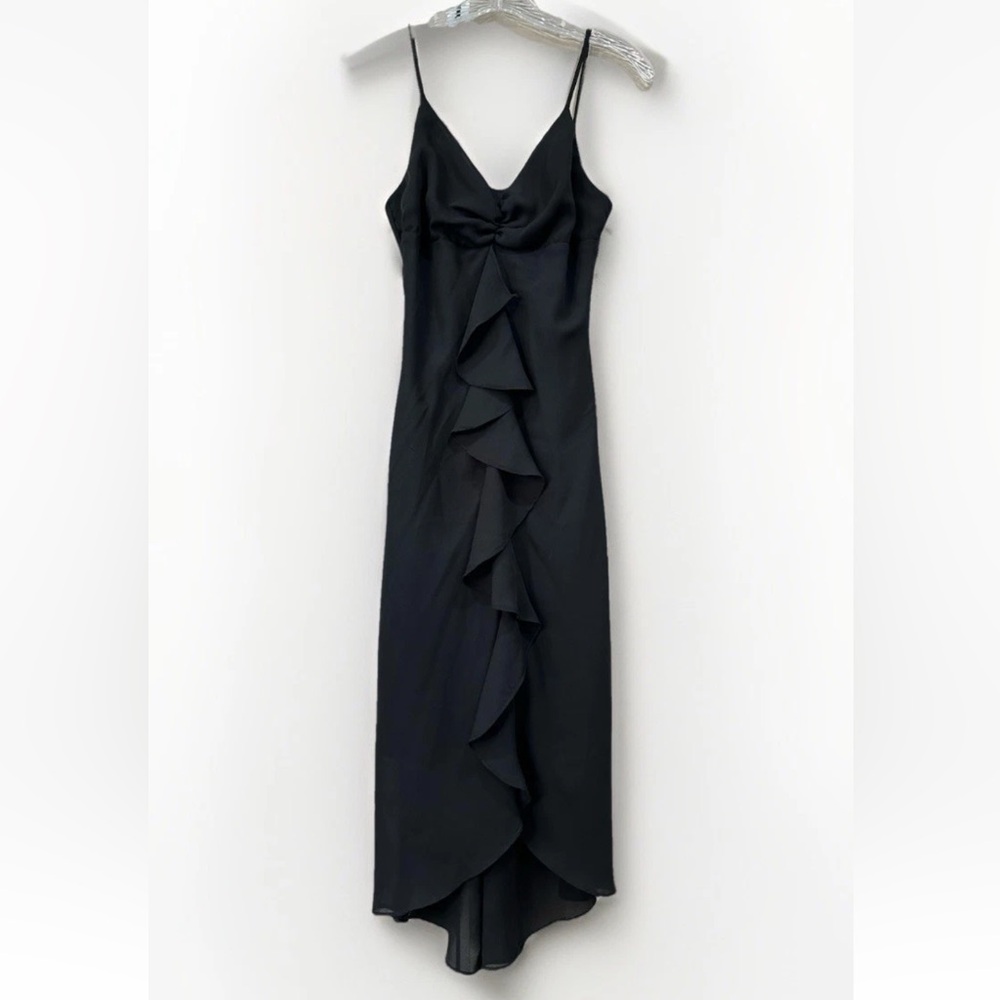 Vintage 80s 90s Breaking Loose Black Dress Ruffle Front Rachael Women’s Sz 7/8